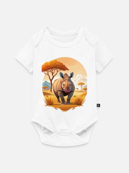 Nashorn in der Savanne - Baby Premium Kurzarmbody - Weiß