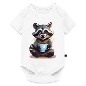 A happy raccoon with a cup of coffee - Baby Premium short-sleeve bodysuit - white - Front