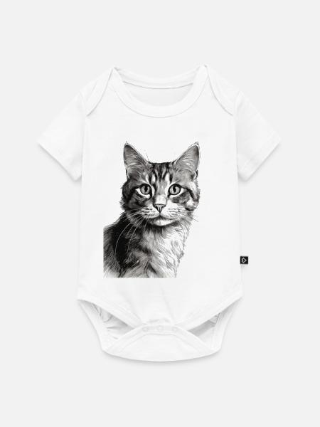 Schwarz weiß Zeichnung einer Katze - Baby Premium Kurzarmbody - Weiß