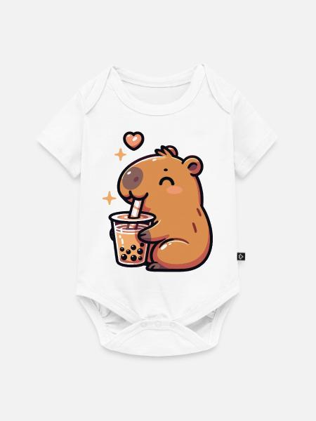 Capybaras trinkt Bubble Tea kawaii Boba Capybara - Baby Premium Kurzarmbody - Weiß