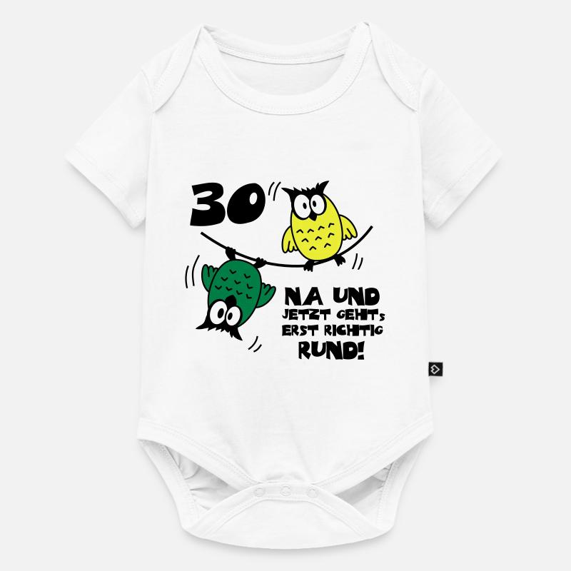 Geburtstag 30, Eulen am Drahtseil, rund - Baby Premium Kurzarmbody - Weiß