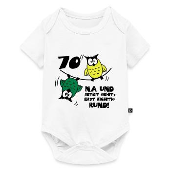 70 birthday, owls on the wire rope, round - Baby Premium short-sleeve bodysuit - white - Front