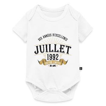 30 Ans Anniversaire Vintage Né(e) en Juillet 1992 - Body à manches courtes Premium Bébé - blanc - Devant
