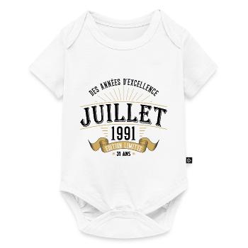 31 Ans Anniversaire Vintage Né(e) en Juillet 1991 - Body à manches courtes Premium Bébé - blanc - Devant