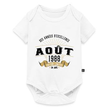 34 Ans Anniversaire Vintage Né(e) en Août 1988 - Body à manches courtes Premium Bébé - blanc - Devant