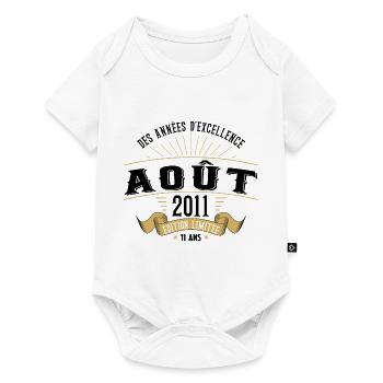 11 Ans Anniversaire Vintage Né(e) en Août 2011 - Body à manches courtes Premium Bébé - blanc - Devant