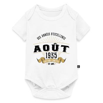 87 Ans Anniversaire Vintage Né(e) en Août 1935 - Body à manches courtes Premium Bébé - blanc - Devant