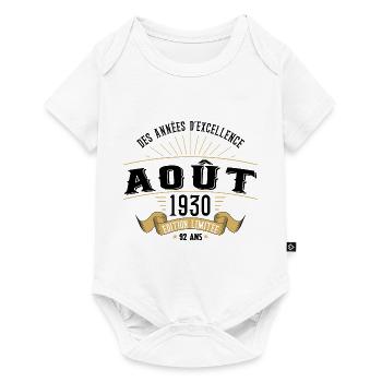 92 Ans Anniversaire Vintage Né(e) en Août 1930 - Body à manches courtes Premium Bébé - blanc - Devant