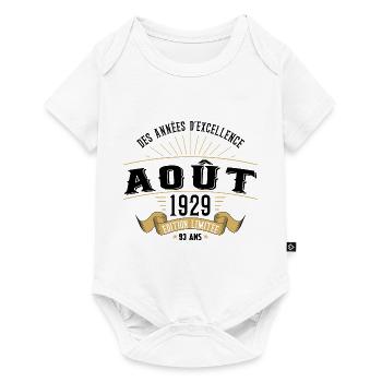 93 Ans Anniversaire Vintage Né(e) en Août 1929 - Body à manches courtes Premium Bébé - blanc - Devant
