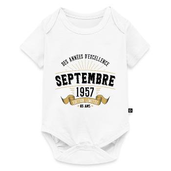 65 Ans Anniversaire Vintage Né(e) Septembre 1957 - Body à manches courtes Premium Bébé - blanc - Devant