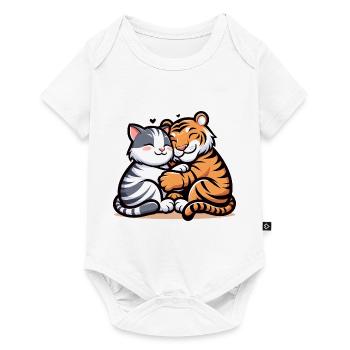 Câlin Chat Et Tigre Amoureux - Body à manches courtes Premium Bébé - blanc - Devant