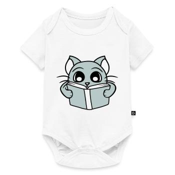 Nerd Katze Liest Roman Buch Schule Lesen Lernen - Baby Premium Kurzarmbody - Weiß - Vorne