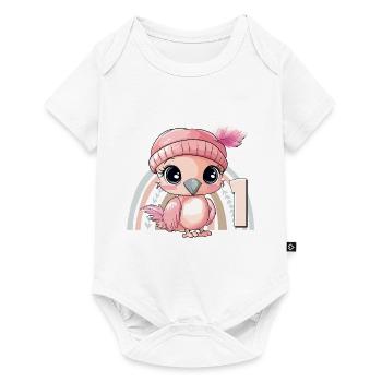 1er anniversaire flamant rose arc-en-ciel mignon mignon - Body à manches courtes Premium Bébé - blanc - Devant