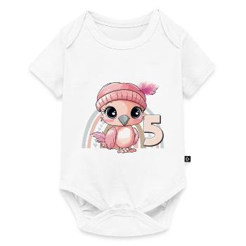 5ème anniversaire flamant rose arc-en-ciel mignon mignon - Body à manches courtes Premium Bébé - blanc - Devant