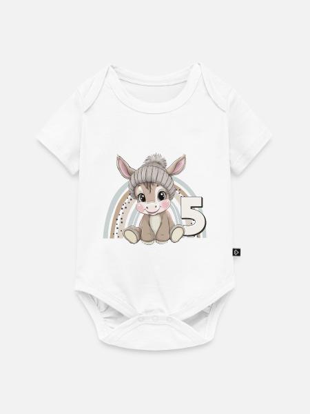 5. Geburtstag Esel Regenbogen Süß Niedlich - Baby Premium Kurzarmbody - Weiß