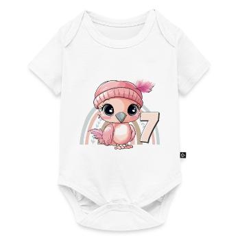 7ème anniversaire Flamingo Arc-en-ciel Mignon Mignon - Body à manches courtes Premium Bébé - blanc - Devant