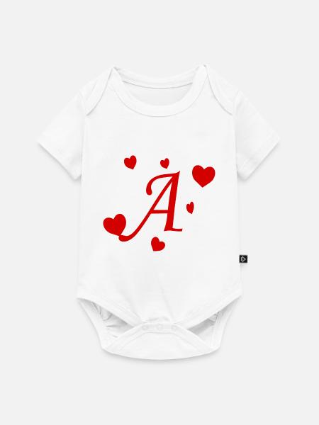 Buchstabe A mit Herzen - Baby Premium Kurzarmbody - Weiß