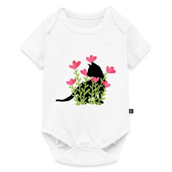 Spring design - black cat in the flower bed - Baby Premium short-sleeve bodysuit - white - Front