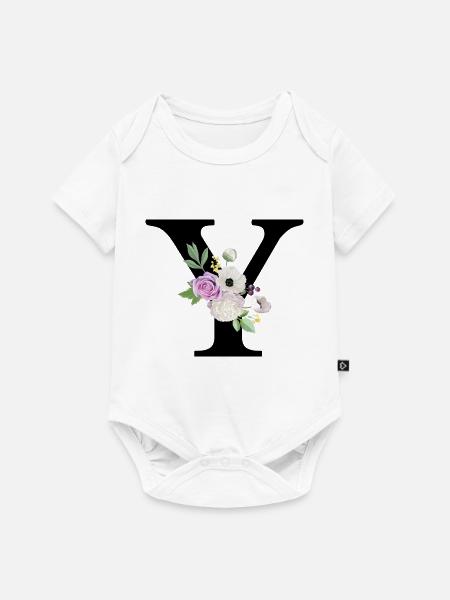 Lila Blumenbuchstabe y - Baby Premium Kurzarmbody - Weiß