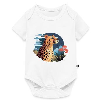 Leopard Portrait Tier Illustration TShirt - Baby Premium Kurzarmbody - Weiß - Vorne