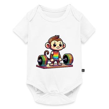 Cool Monkey Deadlifting In The Gym - Baby Premium Kurzarmbody - Weiß - Vorne