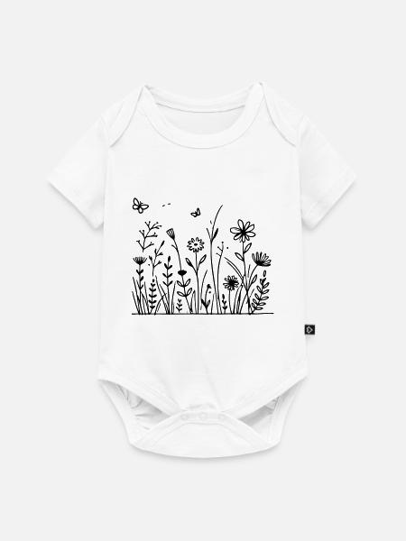 Blumenwiese mit Schmetterling - Baby Premium Kurzarmbody - Weiß
