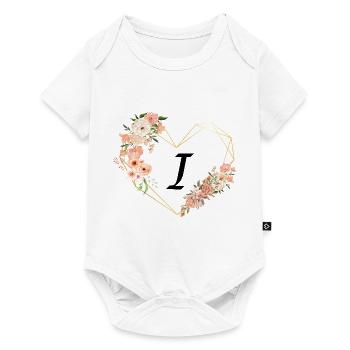 Lettre i cœur doré floral - Body à manches courtes Premium Bébé - blanc - Devant