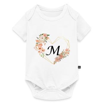 Lettre m cœur doré floral - Body à manches courtes Premium Bébé - blanc - Devant