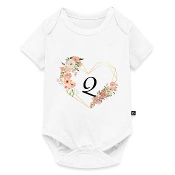Letter Q floral golden heart - Baby Premium short-sleeve bodysuit - white - Front