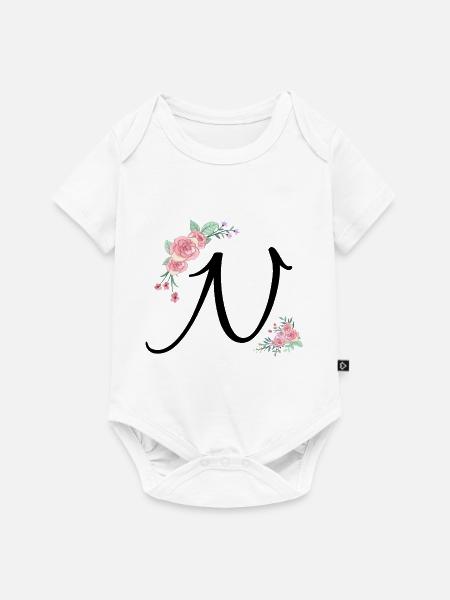 Buchstabe n Blumen - Baby Premium Kurzarmbody - Weiß