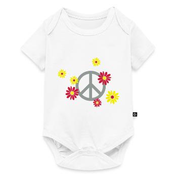 Peace-Zeichen Blume Flower Power Pazifist Aktivist - Baby Premium Kurzarmbody - Weiß - Vorne