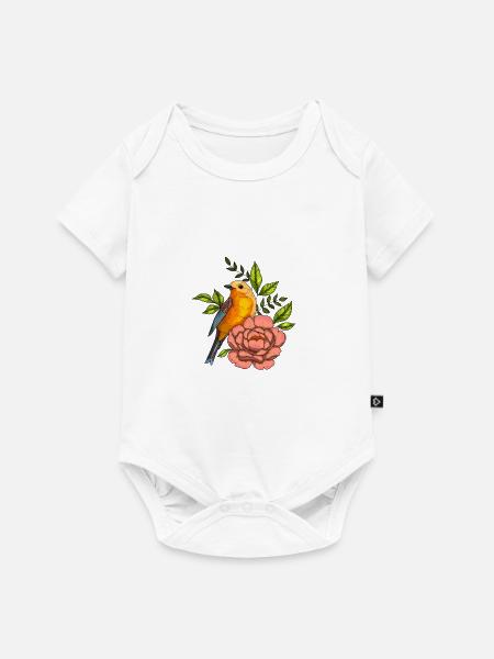 Vogel in Blumen, Natur - Baby Premium Kurzarmbody - Weiß