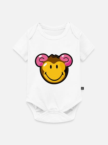 Smiley Monkey - Baby Premium Kurzarmbody - Weiß