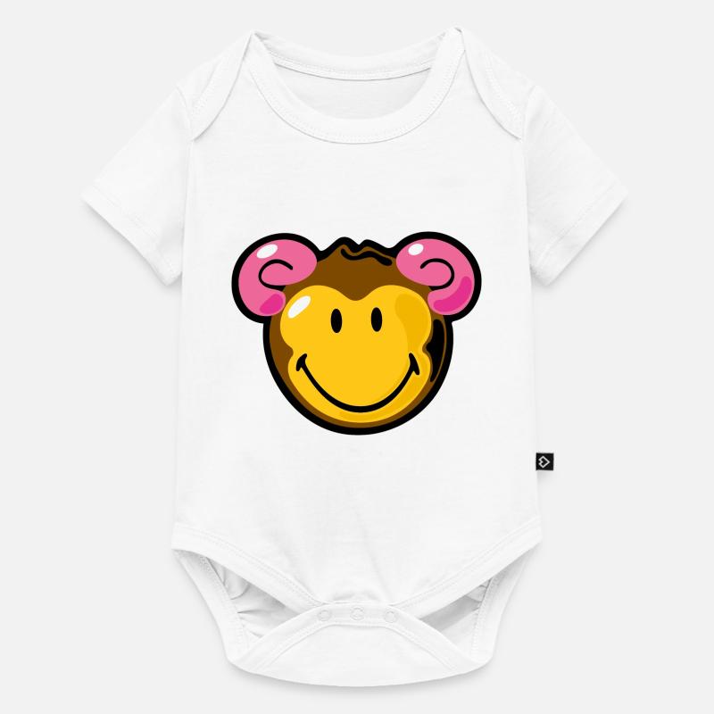 Smiley Monkey - Baby Premium Kurzarmbody - Weiß