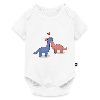 Paire de dinosaures à long cou - Body à manches courtes Premium Bébé - blanc - Devant