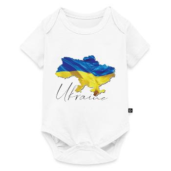 Drapeau de l’Ukraine sur la carte de l’Ukraine EN - Body à manches courtes Premium Bébé - blanc - Devant
