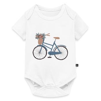 Vélo bleu avec panier de fleurs - Body à manches courtes Premium Bébé - blanc - Devant