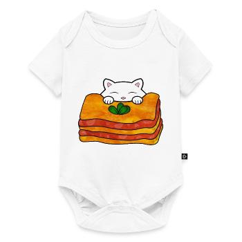 Cute white cat eating a delicious italian food - Baby Premium short-sleeve bodysuit - white - Front