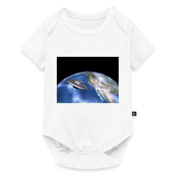 Fliegende Untertasse und Planet Erde - Baby Premium Kurzarmbody - Weiß - Vorne