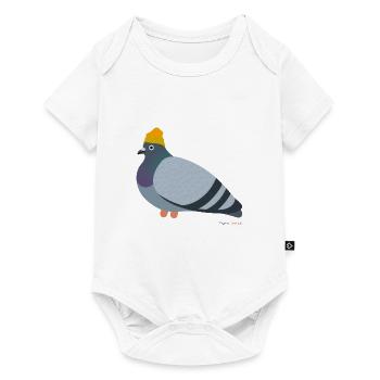 Coole Taube trägt eine Mütze, ähh Beanie natürlich - Baby Premium Kurzarmbody - Weiß - Vorne