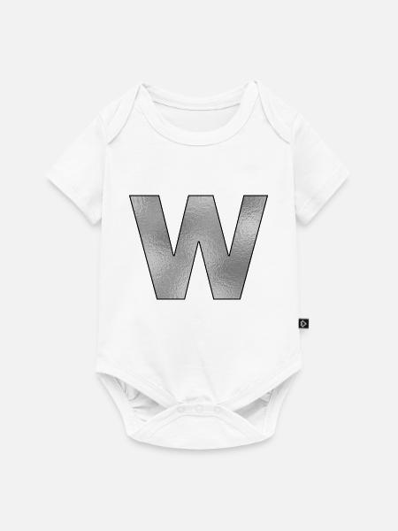 Buchstabe W Silber - Baby Premium Kurzarmbody - Weiß