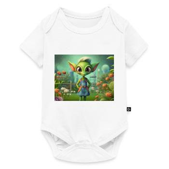 cute little green retro alien working garden - Baby Premium short-sleeve bodysuit - white - Front