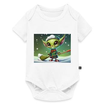 niedliche kleine grüne Retro Alien Schnee schaufeln - Baby Premium Kurzarmbody - Weiß - Vorne