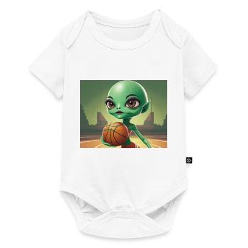 cute little green retro vintage alien basketball - Baby Premium short-sleeve bodysuit - white - Front