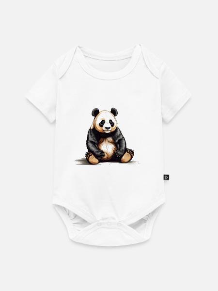 Sitzender Pandabär - Baby Premium Kurzarmbody - Weiß