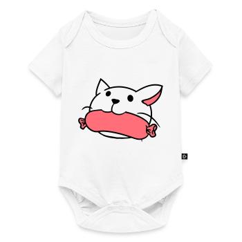 Süße Katze Isst Würstchen Mund Frisst Wurst Kopf - Baby Premium Kurzarmbody - Weiß - Vorne