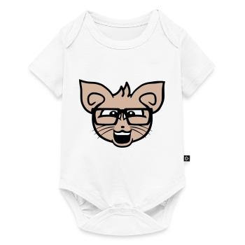 Nerd Katze Hornbrille Geek Schlaues Kätzchen Kopf - Baby Premium Kurzarmbody - Weiß - Vorne