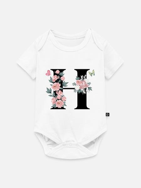 Buchstabe h rosa Blumen - Baby Premium Kurzarmbody - Weiß