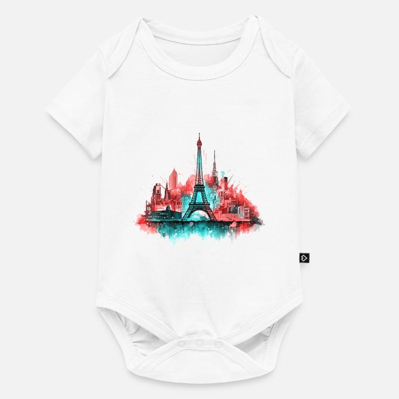Paris Skyline Eiffelturm Frankreich Splash Bunt - Baby Premium Kurzarmbody - Weiß