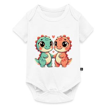Two Cute Dinosaur Friends Holding Hands - Baby Premium Kurzarmbody - Weiß - Vorne